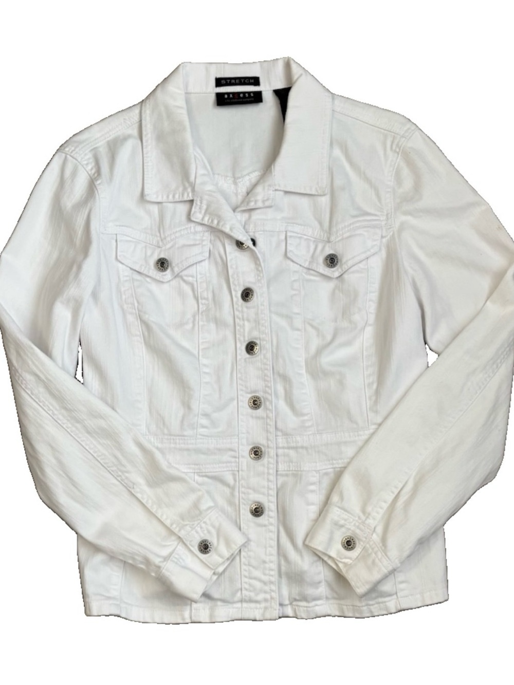 Axcess Liz Claiborne White Stretch Denim Jacket M Fitted Peplum-139